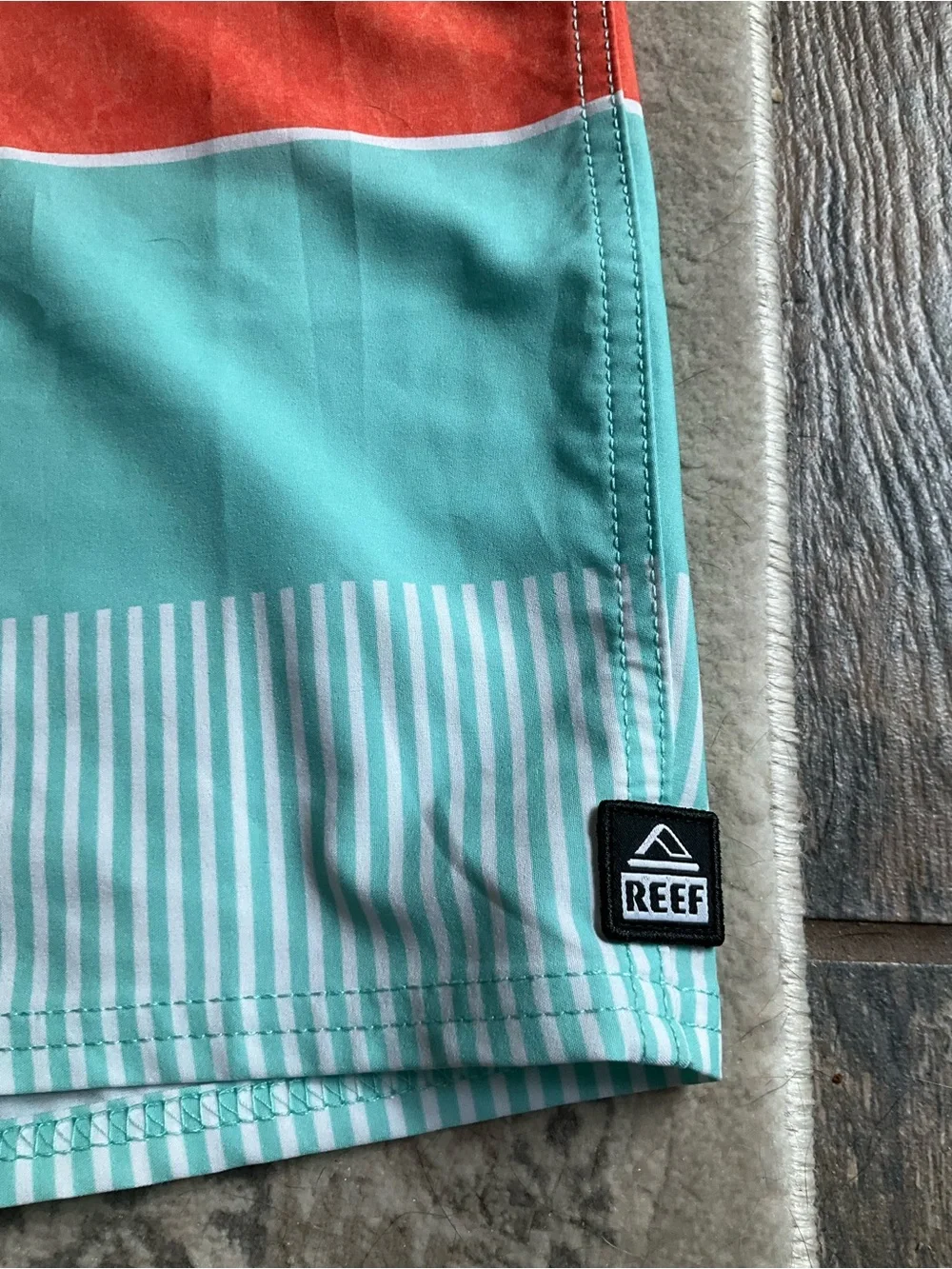 Reef Men's Teal, Coral & Light Blue Striped Board Shorts 34